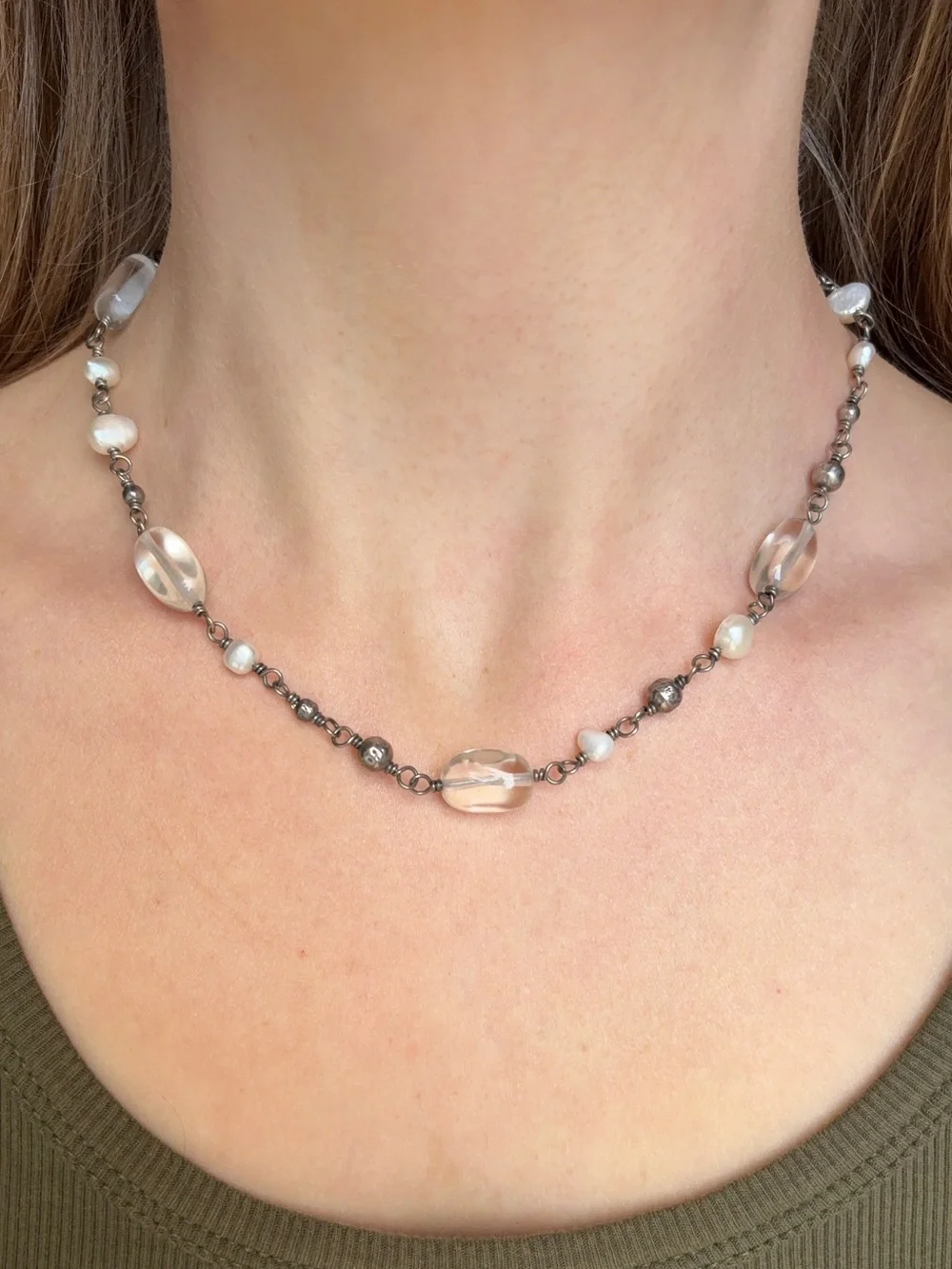 Silpada Retired Sterling Silver Freshwater Pearl Quartz Crystal Bead Necklace